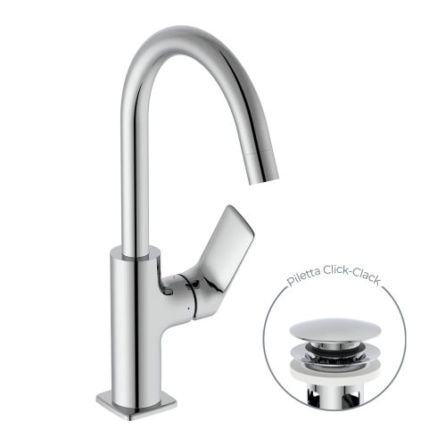 Immagine di Ideal Standard CERALIFE C miscelatore monocomando per lavabo, con bocca tubolare, con piletta click-clack, finitura cromo BE054AA