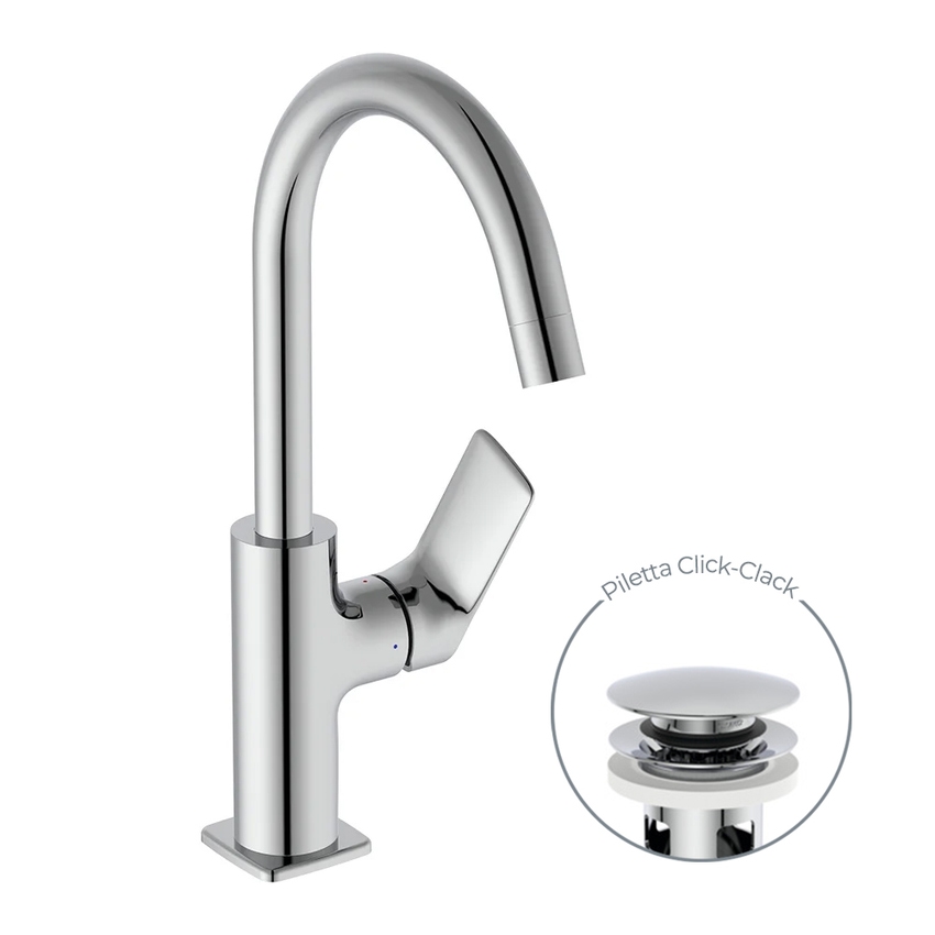 Immagine di Ideal Standard CERALIFE C miscelatore monocomando per lavabo, con bocca tubolare, con piletta click-clack, finitura cromo BE054AA