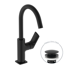 Immagine di Ideal Standard CERALIFE C miscelatore monocomando per lavabo, con bocca tubolare, con piletta click-clack, colore nero finitura opaco BE054XG