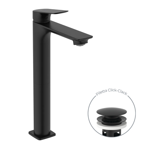 Immagine di Ideal Standard CERALIFE C miscelatore monocomando H.30 cm per lavabo, con piletta click-clack, colore nero finitura opaco BE051XG