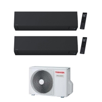 Immagine di Toshiba SHORAI EDGE BLACK R32 Climatizzatore a parete dual split inverter Wi-Fi nero | unità esterna 3.3 kW unità interne 7000+5000 BTU RAS-2M10G3AVG-E+RAS-[B07|M05]G3KVSGB-E