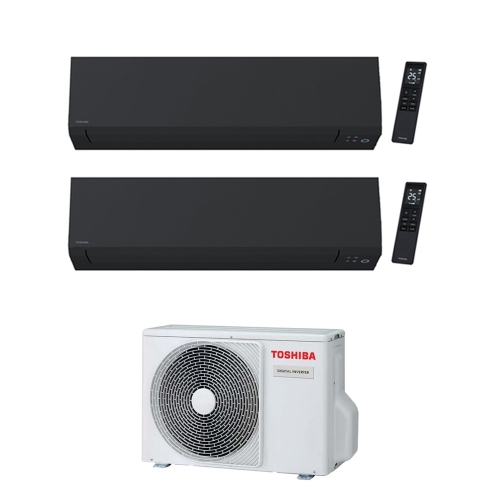 Immagine di Toshiba SHORAI EDGE BLACK R32 Climatizzatore a parete dual split inverter Wi-Fi nero | unità esterna 3.3 kW unità interne 7000+5000 BTU RAS-2M10G3AVG-E+RAS-[B07|M05]G3KVSGB-E