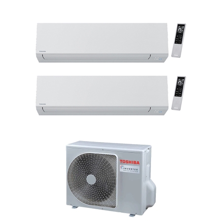 Immagine di Toshiba SHORAI EDGE WHITE R32 Climatizzatore a parete dual split inverter Wi-Fi bianco | unità esterna 5.2 kW unità interne 7000+5000 BTU RAS-2M18G3AVG-E+RAS-[B07|M05]G3KVSG-E