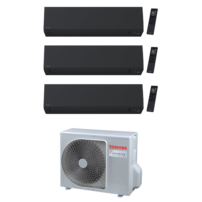 Immagine di Toshiba SHORAI EDGE BLACK R32 Climatizzatore a parete trial split inverter Wi-Fi nero | unità esterna 5.2 kW unità interne 12000+7000+7000 BTU RAS-3M18G3AVG-E+RAS-[B13|B07|B07]G3KVSGB-E