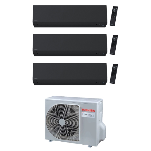 Immagine di Toshiba SHORAI EDGE BLACK R32 Climatizzatore a parete trial split inverter Wi-Fi nero | unità esterna 5.2 kW unità interne 12000+12000+7000 BTU RAS-3M18G3AVG-E+RAS-[B13|B13|B07]G3KVSGB-E