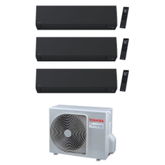 Immagine di Toshiba SHORAI EDGE BLACK R32 Climatizzatore a parete trial split inverter Wi-Fi nero | unità esterna 5.2 kW unità interne 16000+9000+5000 BTU RAS-3M18G3AVG-E+RAS-[B16|B10|M05]G3KVSGB-E