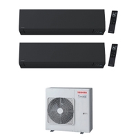 Immagine di Toshiba SHORAI EDGE BLACK R32 Climatizzatore a parete dual split inverter Wi-Fi nero | unità esterna 7.5 kW unità interne 16000+5000 BTU RAS-3M26G3AVG-E+RAS-[B16|M05]G3KVSGB-E