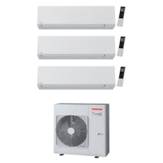 Immagine di Toshiba SHORAI EDGE WHITE R32 Climatizzatore a parete trial split inverter Wi-Fi bianco | unità esterna 7.5 kW unità interne 12000+9000+9000 BTU RAS-3M26G3AVG-E+RAS-[B13|B10|B10]G3KVSG-E