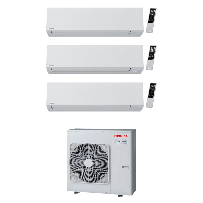 Immagine di Toshiba SHORAI EDGE WHITE R32 Climatizzatore a parete trial split inverter Wi-Fi bianco | unità esterna 7.5 kW unità interne 16000+12000+9000 BTU RAS-3M26G3AVG-E+RAS-[B16|B13|B10]G3KVSG-E
