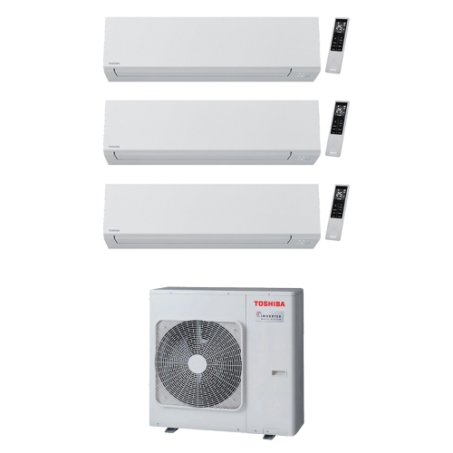 Immagine di Toshiba SHORAI EDGE WHITE R32 Climatizzatore a parete trial split inverter Wi-Fi bianco | unità esterna 7.5 kW unità interne 16000+16000+16000 BTU RAS-3M26G3AVG-E+RAS-[B16|B16|B16]G3KVSG-E