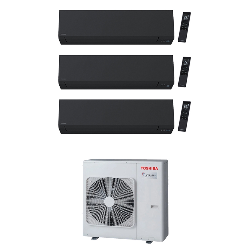Immagine di Toshiba SHORAI EDGE BLACK R32 Climatizzatore a parete trial split inverter Wi-Fi nero | unità esterna 7.5 kW unità interne 24000+12000+5000 BTU RAS-3M26G3AVG-E+RAS-[B24|B13|M05]G3KVSGB-E
