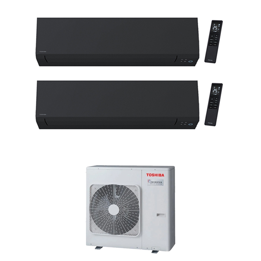 Immagine di Toshiba SHORAI EDGE BLACK R32 Climatizzatore a parete dual split inverter Wi-Fi nero | unità esterna 8 kW unità interne 16000+9000 BTU RAS-4M27G3AVG-E+RAS-[B16|B10]G3KVSGB-E