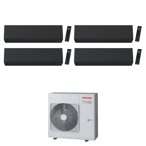 Immagine di Toshiba SHORAI EDGE BLACK R32 Climatizzatore a parete quadri split inverter Wi-Fi nero | unità esterna 8 kW unità interne 21000+9000+5000+5000 BTU RAS-4M27G3AVG-E+RAS-[B22|B10|M05|M05]G3KVSGB-E