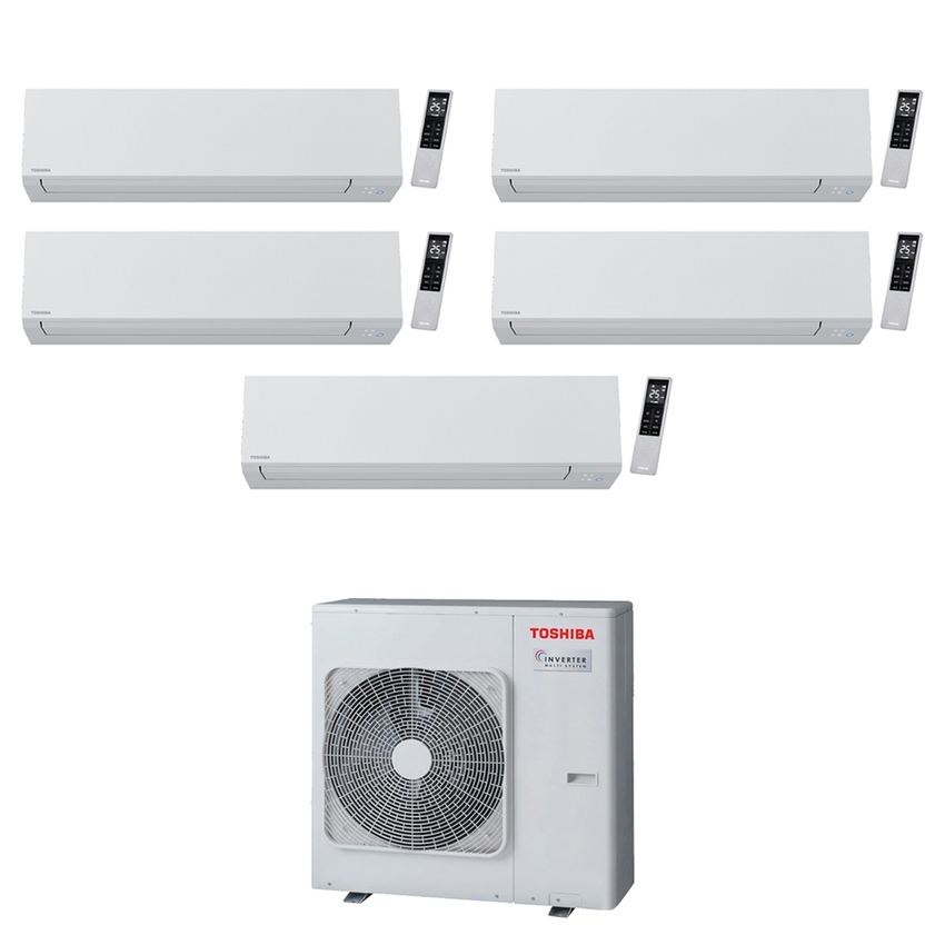 Immagine di Toshiba SHORAI EDGE WHITE R32 Climatizzatore a parete penta split inverter Wi-Fi bianco | unità esterna 10 kW unità interne 9000+9000+9000+9000+7000 BTU RAS-5M34G3AVG-E+RAS-[B10|B10|B10|B10|B07]G3KVSG-E