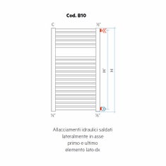 Immagine di Irsap allacciamento idraulico saldato lateralmente in asse primo e ultimo elemento lato destro, orientazione del radiatore orizzontale Cod.B10