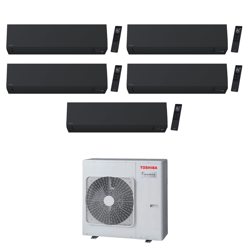 Immagine di Toshiba SHORAI EDGE BLACK R32 Climatizzatore a parete penta split inverter Wi-Fi nero | unità esterna 10 kW unità interne 9000+9000+9000+9000+7000 BTU RAS-5M34G3AVG-E+RAS-[B10|B10|B10|B10|B07]G3KVSGB-E