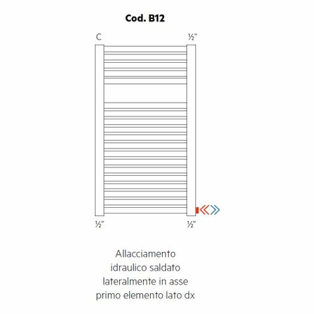 Immagine di Irsap allacciamento idraulico saldato lateralmente in asse primo elemento lato destro, orientazione del radiatore orizzontale Cod.B12
