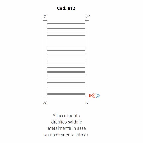 Immagine di Irsap allacciamento idraulico saldato lateralmente in asse primo elemento lato destro, orientazione del radiatore orizzontale Cod.B12