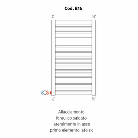 Immagine di Irsap allacciamento idraulico saldato lateralmente in asse primo elemento lato sinistro, orientazione del radiatore orizzontale Cod.B16