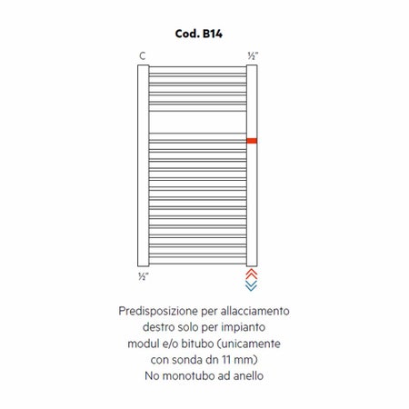 Immagine di Irsap predisposizione per allacciamento destro solo per impianto modul e/o bitubo (unicamente con sonda dn 11 mm), no monotubo ad anello, orientazione del radiatore orizzontale Cod.B14