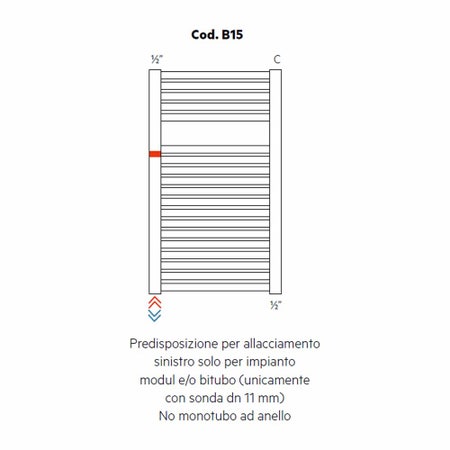 Immagine di Irsap predisposizione per allacciamento sinistro solo per impianto modul e/o bitubo (unicamente con sonda dn 11 mm), no monotubo ad anello, orientazione del radiatore orizzontale Cod.B15