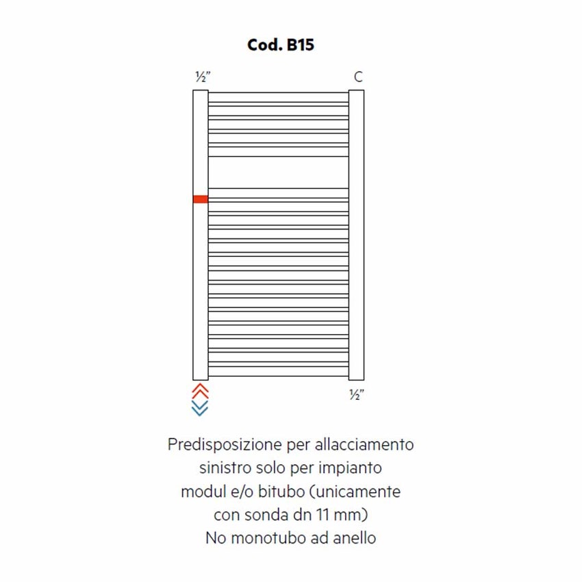 Immagine di Irsap predisposizione per allacciamento sinistro solo per impianto modul e/o bitubo (unicamente con sonda dn 11 mm), no monotubo ad anello, orientazione del radiatore orizzontale Cod.B15