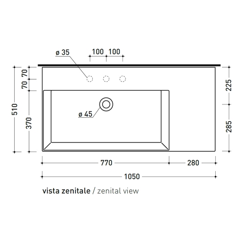 Immagine di Flaminia APPLIGHT 105 lavabo L.105 P.51 cm da appoggio, sospeso e top, con piano rubinetteria, senza troppopieno, colore bianco finitura lucido AP10551