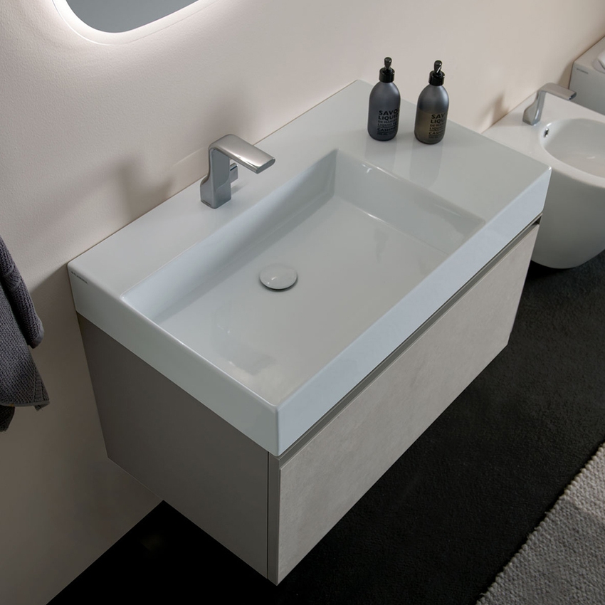 Immagine di Flaminia APPLIGHT 85 lavabo L.85 P.51 cm da appoggio, sospeso e top, con piano rubinetteria, senza troppopieno, colore bianco finitura lucido AP8551