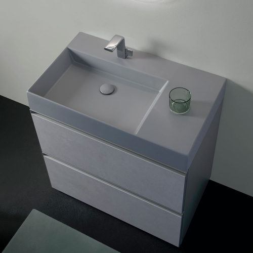 Immagine di Flaminia APPLIGHT 85 lavabo L.85 P.51 cm da appoggio, sospeso e top, con piano rubinetteria, senza troppopieno, colore cenere finitura opaco AP8551CEN