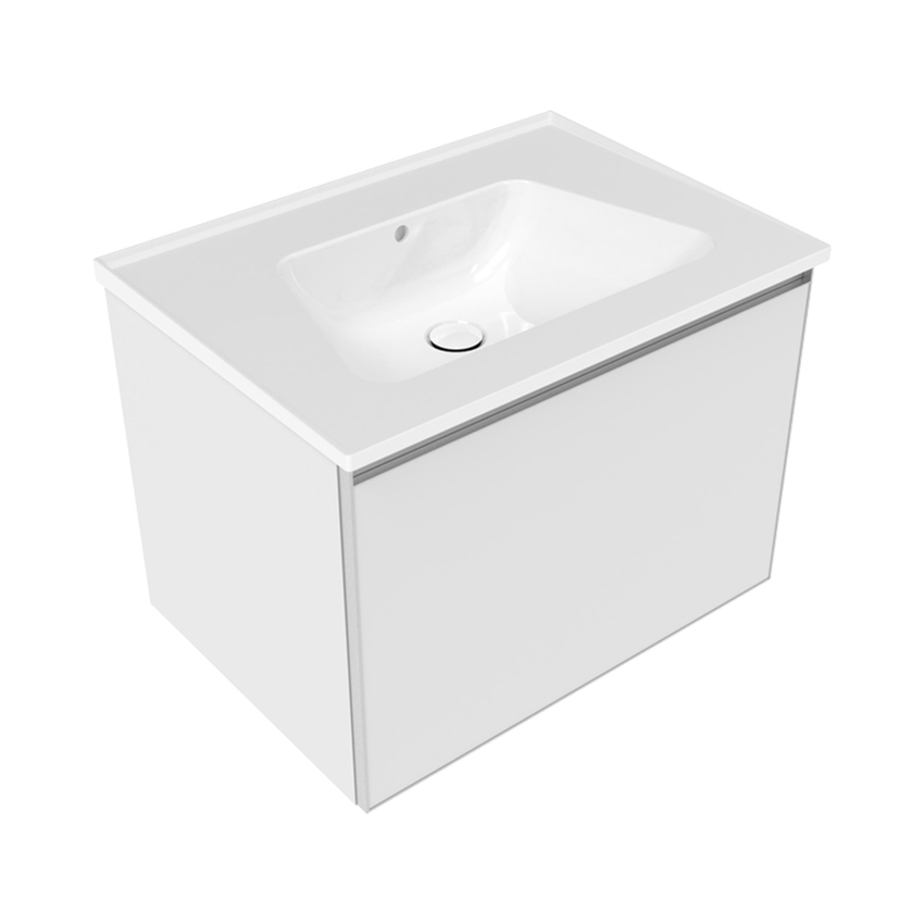 Immagine di Flaminia CUBIKA/BLOOM set con mobile sottolavabo L.85 cm, 1 cassetto, colore bianco finitura opaco e lavabo L.85 cm con troppopieno, colore bianco finitura lucido BCK879LBK+BM85L