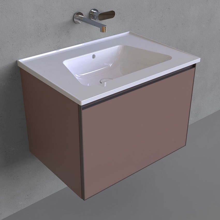 Immagine di Flaminia CUBIKA/BLOOM set con mobile sottolavabo L.70 cm, 1 cassetto, colore cipria finitura opaco e lavabo L.70 cm con troppopieno, colore bianco finitura lucido BCK876KLC+BM70L