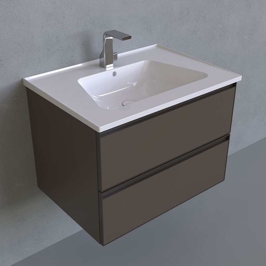 Immagine di Flaminia CUBIKA/BLOOM set con mobile sottolavabo L.70 cm, 2 cassetti, colore taupe finitura opaco e lavabo L.70 cm con troppopieno, colore bianco finitura lucido BCK809LTK+BM70L