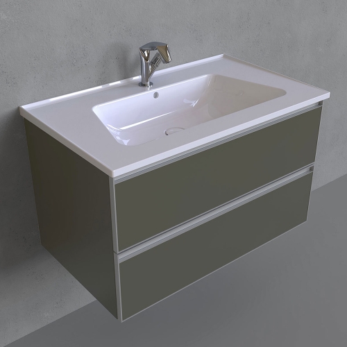 Immagine di Flaminia CUBIKA x BLOOM base sospesa L.85 P.50 cm, con 2 cassetti, per consolle Bloom 85 (non inclusa), colore verde palude finitura opaco BCK815LVK