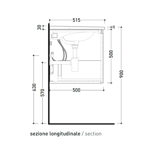 Immagine di Flaminia CUBIKA x BLOOM base sospesa L.105 P.50 cm, con 1 cassetto, per consolle Bloom 105 (non inclusa), colore bianco finitura opaco BCK893LBK