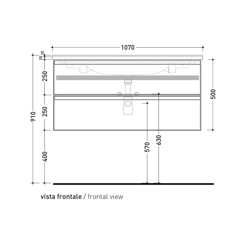 Immagine di Flaminia CUBIKA/BLOOM set con mobile sottolavabo L.105 cm, 2 cassetti, colore bianco finitura opaco e lavabo L.105 cm con troppopieno, colore bianco finitura lucido BCK839LBK+BM105L