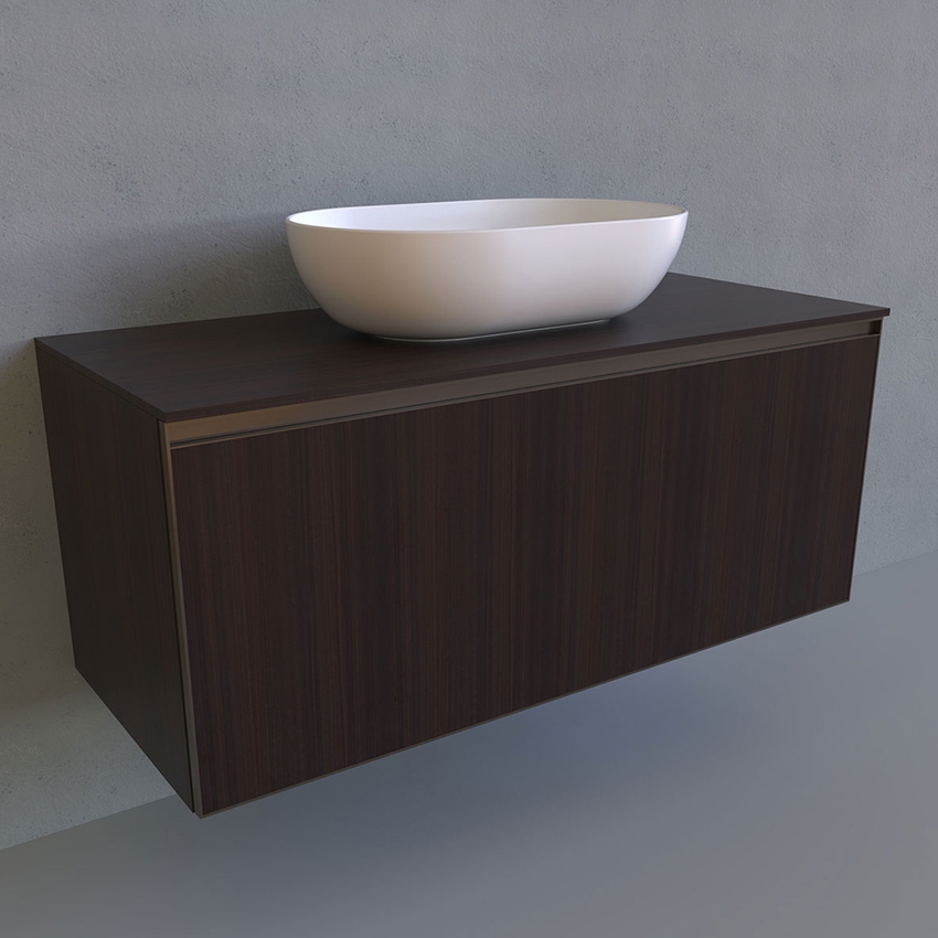 Immagine di Flaminia CUBIKA/BLOOM set con mobile sottolavabo L.120 cm, 1 cassetto, finitura eucalipto lavabo L.120 cm con troppopieno, colore bianco finitura lucido BCK945LEK+BM120L