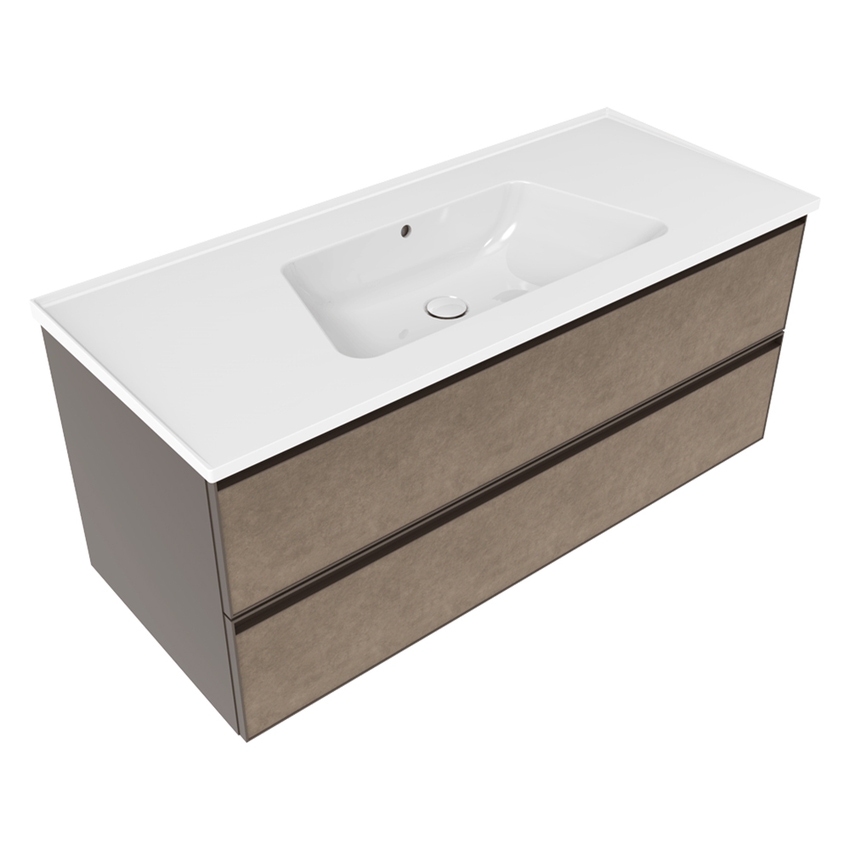 Immagine di Flaminia CUBIKA x BLOOM base sospesa L.120 P.50 cm, con 2 cassetti, per consolle Bloom 120 (non inclusa), finitura fokos terra BCK949GTK