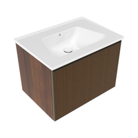 Immagine di Flaminia CUBIKA/BLOOM set con mobile sottolavabo L.70 cm, 1 cassetto, finitura noce greca e lavabo L.70 cm con troppopieno, colore bianco finitura lucido BCK876LNK+BM70L