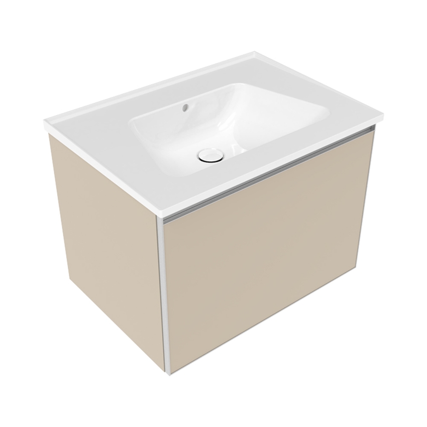 Immagine di Flaminia CUBIKA/BLOOM set con mobile sottolavabo L.70 cm, 1 cassetto, colore juta finitura opaco e lavabo L.70 cm con troppopieno, colore bianco finitura lucido BCK876LJK+BM70L