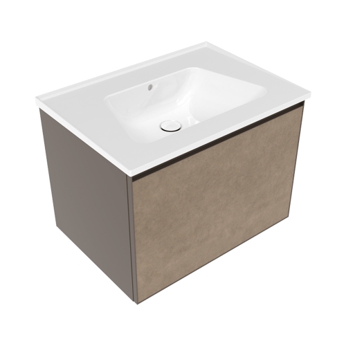 Immagine di Flaminia CUBIKA/BLOOM set con mobile sottolavabo L.70 cm, 1 cassetto, finitura fokos terra e lavabo L.70 cm con troppopieno, colore bianco finitura lucido BCK876GTK+BM70L