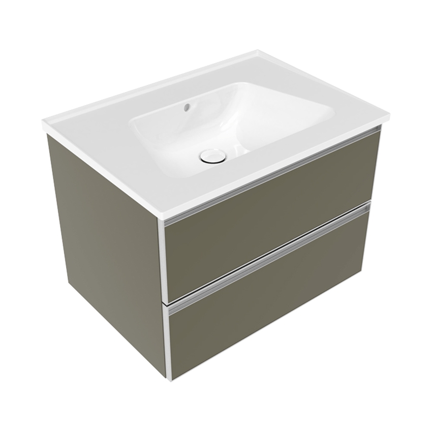 Immagine di Flaminia CUBIKA/BLOOM set con mobile sottolavabo L.70 cm, 2 cassetti, colore verde palude finitura opaco e lavabo L.70 cm con troppopieno, colore bianco finitura lucido BCK809LVK+BM70L