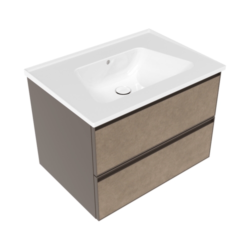 Immagine di Flaminia CUBIKA/BLOOM set con mobile sottolavabo L.70 cm, 2 cassetti, finitura fokos terra e lavabo L.70 cm con troppopieno, colore bianco finitura lucido BCK809GTK+BM70L