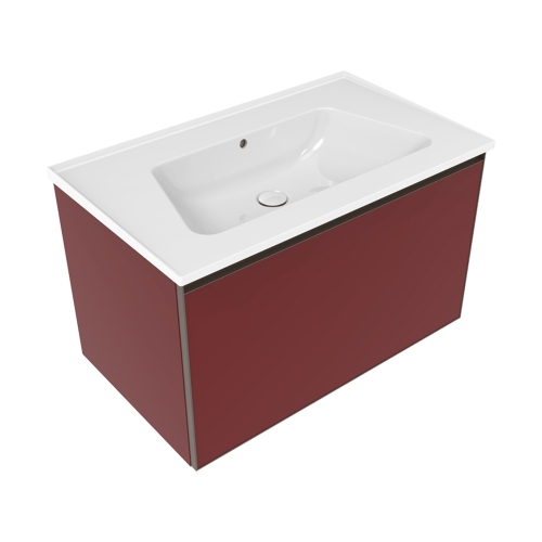 Immagine di Flaminia CUBIKA/BLOOM set con mobile sottolavabo L.85 cm, 1 cassetto, colore bordeaux finitura opaco e lavabo L.85 cm con troppopieno, colore bianco finitura lucido BCK879LRK+BM85L