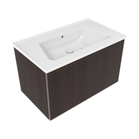 Immagine di Flaminia CUBIKA/BLOOM set con mobile sottolavabo L.85 cm, 1 cassetto, finitura eucalipto e lavabo L.85 cm con troppopieno, colore bianco finitura lucido BCK879LEK+BM85L