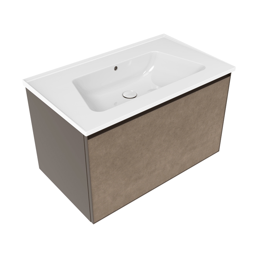 Immagine di Flaminia CUBIKA/BLOOM set con mobile sottolavabo L.85 cm, 1 cassetto, finitura fokos terra e lavabo L.85 cm con troppopieno, colore bianco finitura lucido BCK879GTK+BM85L