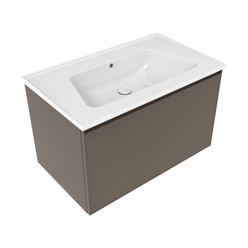 Immagine di Flaminia CUBIKA/BLOOM set con mobile sottolavabo L.85 cm, 1 cassetto, colore taupe finitura opaco e lavabo L.85 cm con troppopieno, colore bianco finitura lucido BCK879LTK+BM85L