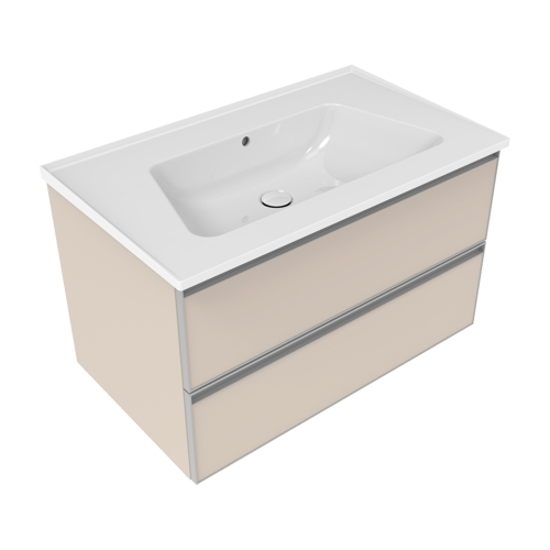 Immagine di Flaminia CUBIKA/BLOOM set con mobile sottolavabo L.85 cm, 2 cassetti, colore juta finitura opaco e lavabo L.85 cm con troppopieno, colore bianco finitura lucido BCK815LJK+BM85L