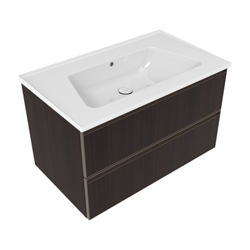 Immagine di Flaminia CUBIKA/BLOOM set con mobile sottolavabo L.85 cm, 2 cassetti, finitura eucalipto e lavabo L.85 cm con troppopieno, colore bianco finitura lucido BCK815LEK+BM85L