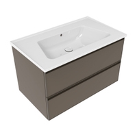 Immagine di Flaminia CUBIKA/BLOOM set con mobile sottolavabo L.85 cm, 2 cassetti, colore taupe finitura opaco e lavabo L.85 cm con troppopieno, colore bianco finitura lucido BCK815LTK+BM85L