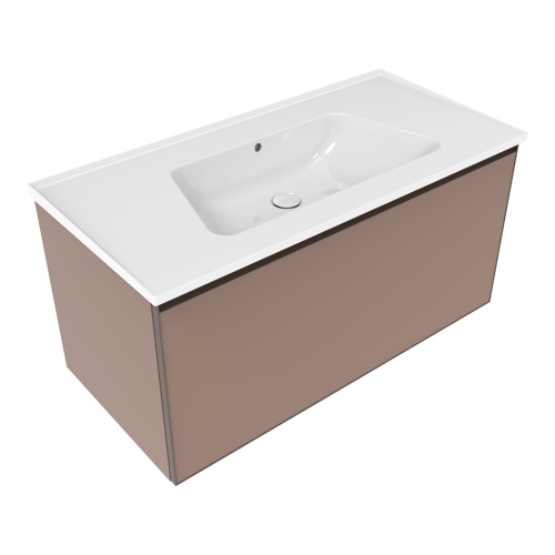 Immagine di Flaminia CUBIKA/BLOOM set con mobile sottolavabo L.105 cm, 1 cassetto, colore cipria finitura opaco e lavabo L.105 cm con troppopieno, colore bianco finitura lucido BCK893KLC+BM105L